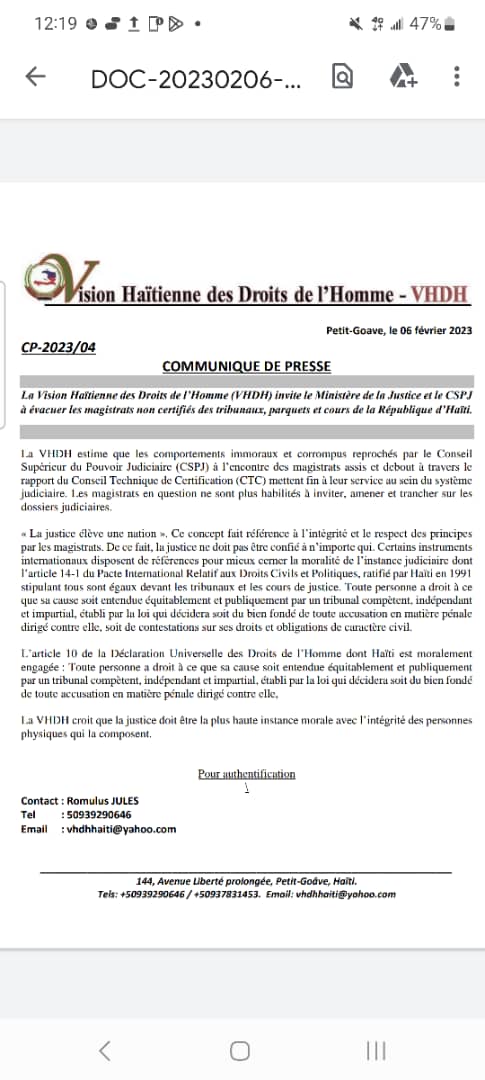Vision Haitienne des Droits de l'Homme VHDH tweet media