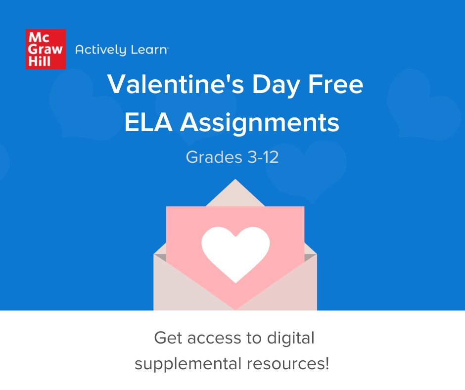 McGrawHillK12's tweet image. What’s not to love about free #ELA assignments for your classroom? 

Click to get access to Valentine’s Day-themed assignments and other timely activities from #ActivelyLearn! 💌 

#Education #TeacherTwitter