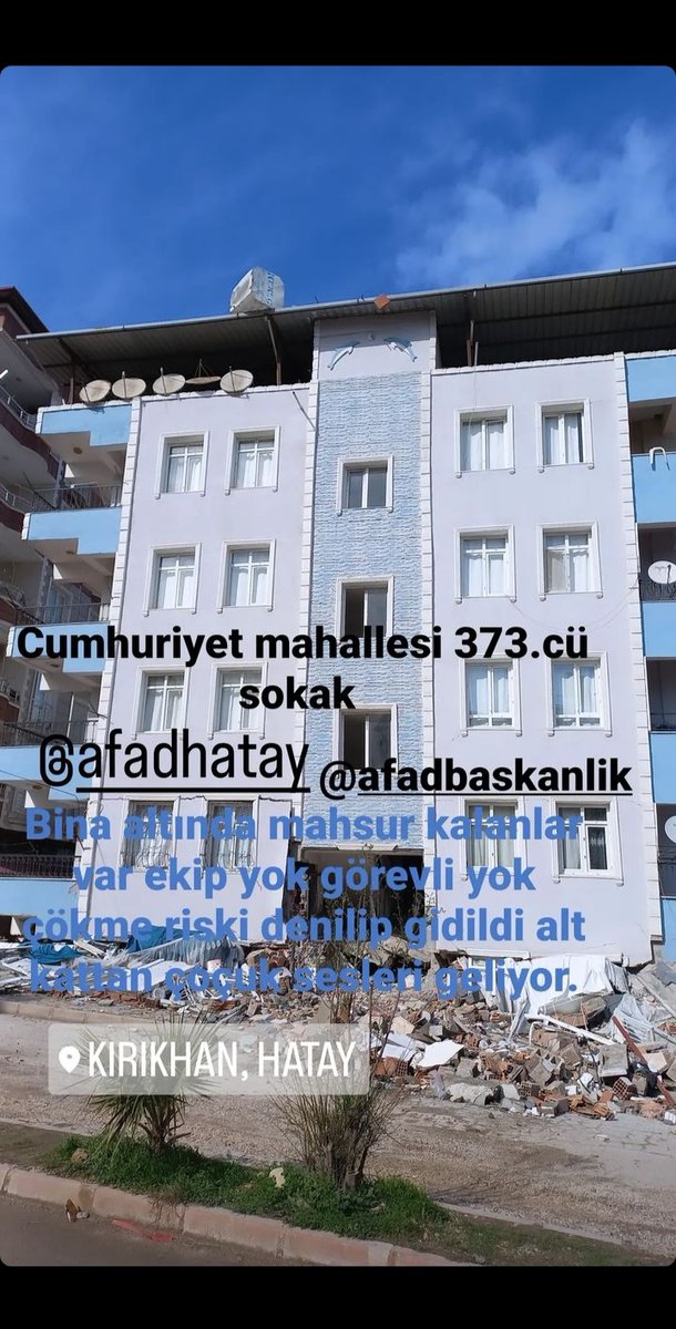 osmanhrmn18's tweet photo. Alt katta çocuklar var sesleri geliyormuş yeni kesilmiş lütfen duyurur musunuz!!!!!! @AFADHatay @afadbaskanlik https://t.co/R8LsANQ2Ex