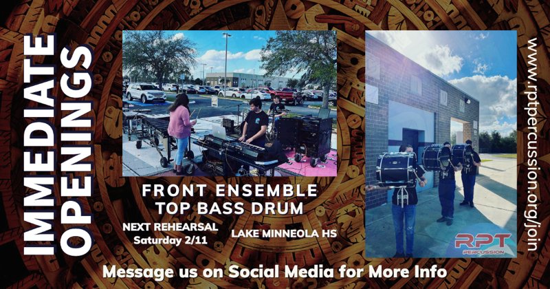 Last call to be a part of TRIBAL. Come be a part of year 15 
<a href="/FFCC1985/">FFCC</a> @WGIpercussion <a href="/YamahaMusicUSA/">Yamaha Music USA</a> <a href="/DaddarioandCo/">D'Addario</a> <a href="/promarksticks/">ProMark Drumsticks</a> <a href="/EvansDrumheads/">EVANS Drumheads</a> <a href="/SABIAN_Cymbals/">SABIAN Cymbals</a> <a href="/treeworks/">TreeWorks Chimes</a> <a href="/SystemBlue1/">System Blue</a> <a href="/StylePlusBand/">Style Plus</a>