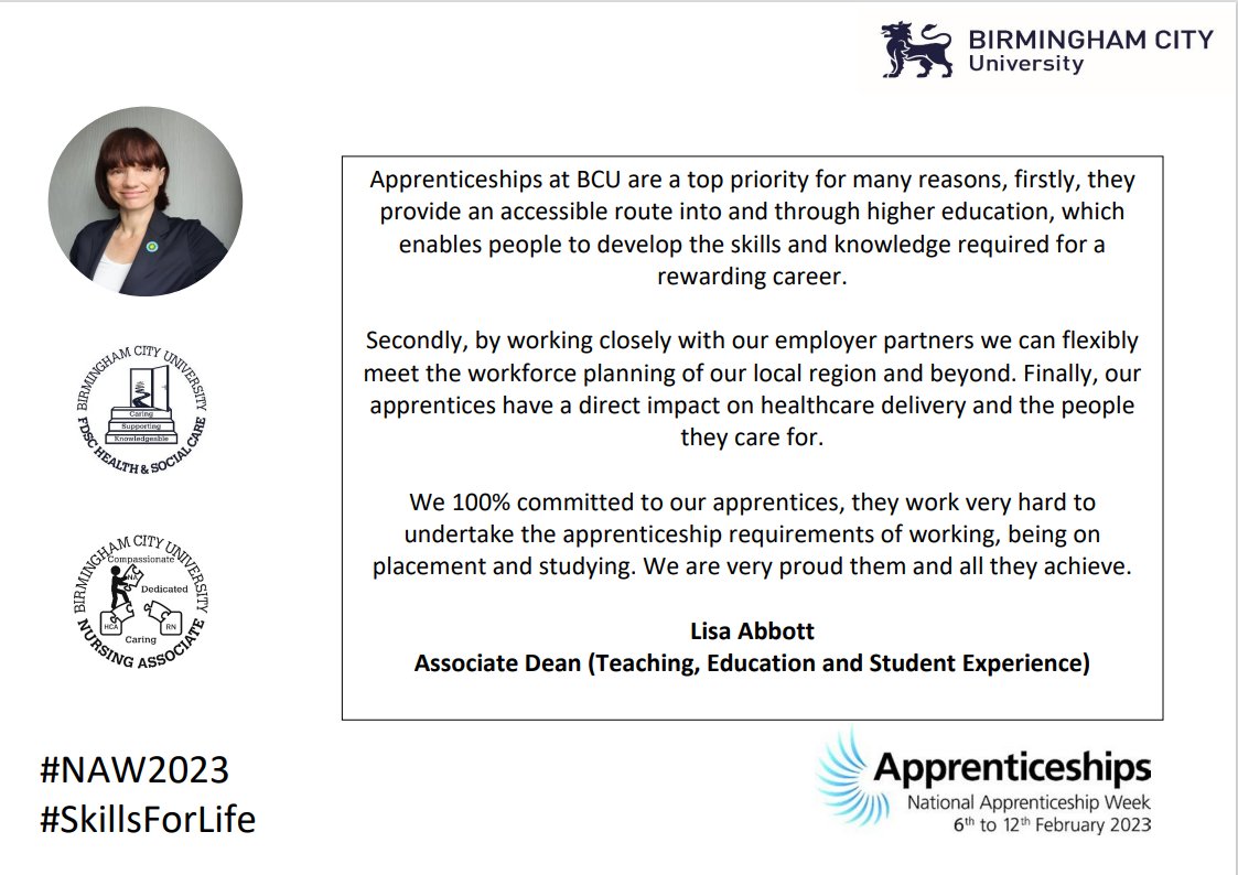 @Dezita_ODP ๐ (@dezita_odp) on Twitter photo Check out the message below from our Associate Dean <a href="/LisaAbbott75/">Lisa Abbott</a> discussing why #apprenticeships are so important here <a href="/BCUHELS/">BCU HELS</a>. <a href="/TNA_BCU/">BCU Nursing Associates</a> <a href="/BCU_HSC/">BCU Assistant Practitioners</a> #nursingassociates #assistantpractitioners #seniorhealthcaresupportworkers #NAW23 #skillsforlife Check out the message below from our Associate Dean <a href="/LisaAbbott75/">Lisa Abbott</a> discussing why #apprenticeships are so important here <a href="/BCUHELS/">BCU HELS</a>. <a href="/TNA_BCU/">BCU Nursing Associates</a> <a href="/BCU_HSC/">BCU Assistant Practitioners</a> #nursingassociates #assistantpractitioners #seniorhealthcaresupportworkers #NAW23 #skillsforlife