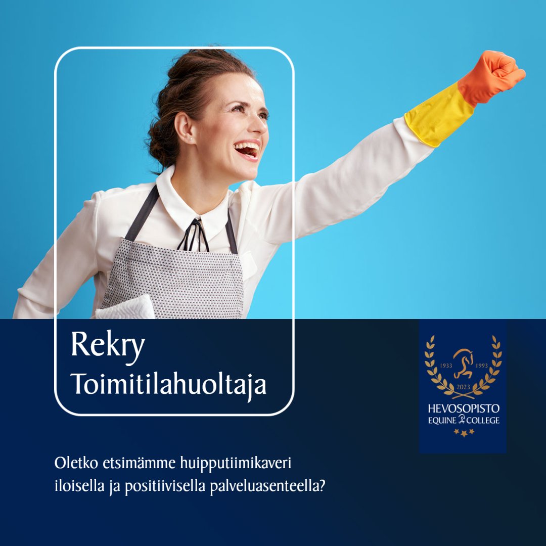 Oletko etsimämme huipputiimikaveri iloisella ja positiivisella palveluasenteella? 

Etsimme:
🔹Toimitilahuoltajaa (2 paikkaa)
🔹Asiakaspalvelijaa vastaanottoon

Lue lisää ja jätä hakemuksesi:
hevosopisto.fi/avoimet-tyopai…
Toimi pian sillä aloitamme haastattelut jo hakuajan kuluessa!