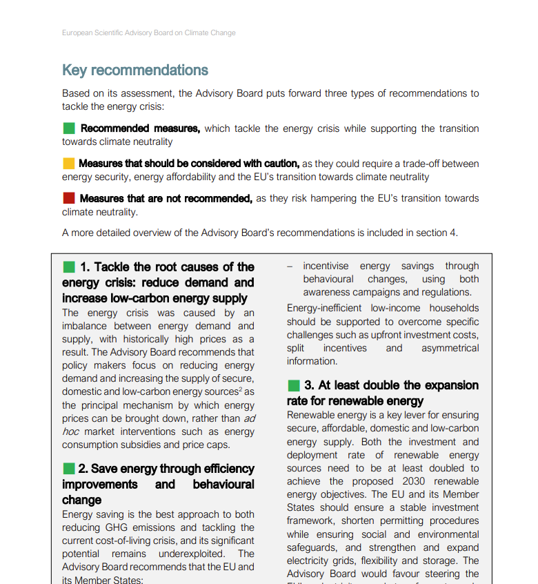 chrleisinger's tweet photo. Have we lost sight of our climate goals addressing the energy crisis? Next piece of advice out from the #EU's most important scientific advisory body on #climatechange. The #ESABCC outlines which interventions help to achieve climate neutrality - and which not (1/4) https://t.co/cbHhs2Gv2E
