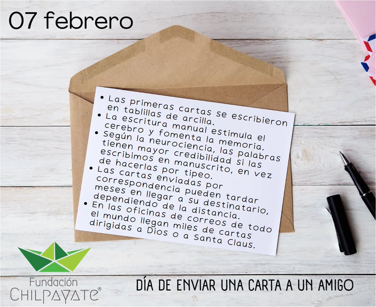 FundChilpayate's tweet photo. #Chilpayate💚 hoy es un buen día para tomar una hoja, un lapicero y escribirle✍️ a un amigo o familiar, de manera manera creativa y que sea a mano.
#ChilpayatesCreativos #ChilpayatesCuriosos 😉 https://t.co/X8KGFWjU5h