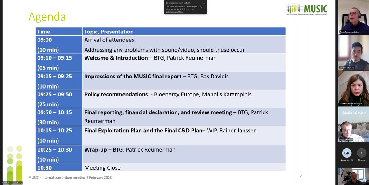At the #MUSIC_H2020 final progress meeting today, partners discussed the development of policy recommendations for future market uptake of Intermediate Bioenergy Carriers. Details about MUSIC business mission (15-16 Feb.) to the #ArcelorMittal steel mill in Belgium were presented