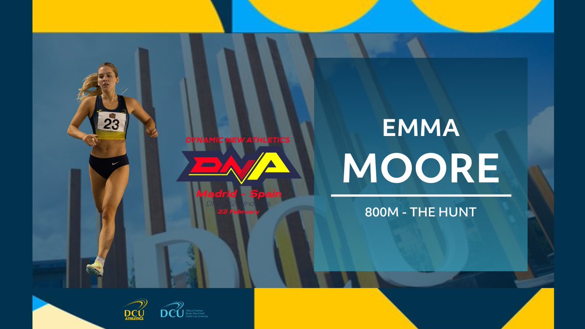 Massive congrats to first year PE and Biology student Emma Moore who has been selected to represent <a href="/irishathletics/">Athletics Ireland</a> at the DNA U20 Indoors in Madrid on February 22nd.

Emma will compete in ‘The Hunt’ where she will run an 800m leg.

#WeAreDCU