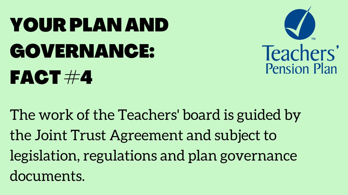 BCTeachersPlan's tweet photo. Did you know the Teachers' Pension Board of Trustees is guided by the Joint Trust Agreement and subject to legislation, regulations and plan governance documents? https://t.co/l9VIoH6GjK https://t.co/HRO7ItTTCp @bctf @BCRTA1 https://t.co/6aBPaZrHwZ