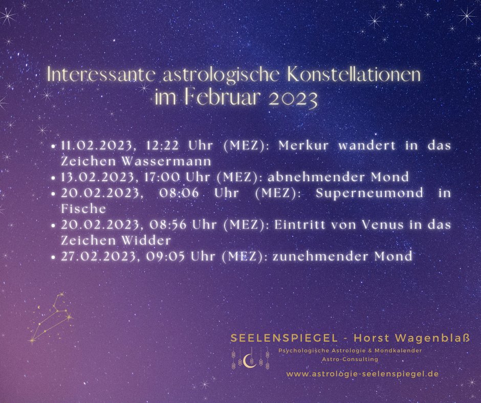 Jasmin_Charis's tweet photo. Nach dem magischen Vollmond am 05.02.2023 folgen im Februar weitere sehr interessante astrologische Konstellationen ...
Herzliche Astro-Grüße,
www.astrologie-seelenspi …
.
#astrologie #horoskop #mondkalender #mondphasen #mond #konstellationen #planeten #neumond #vollmond https://t.co/tp8gkEQNex