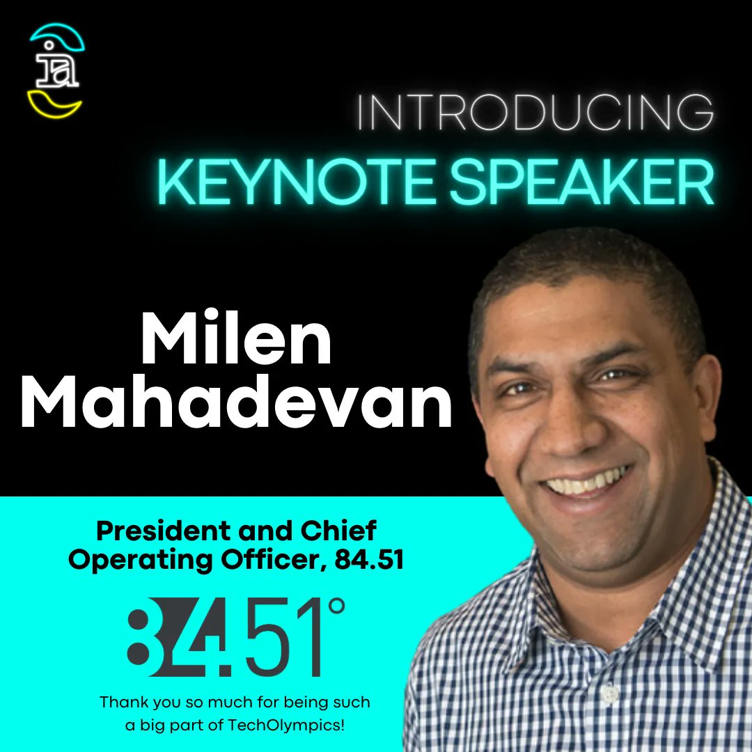 We are excited to announce keynote speaker and President and Chief Operating Officer of @8451group, Milen Mahadevan. Milen will be speaking at TechOlympics, presented by @FifthThird so register now! buff.ly/3QRs2wx