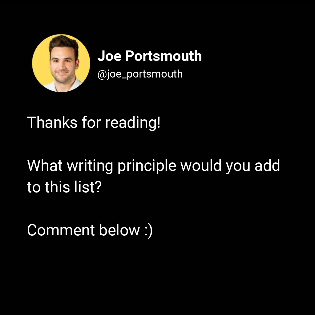 13 copywriting principles that every marketer should follow.

Credits: Joe Portsmouth

#CopywritingTips #WordsThatSell #PowerOfPersuasion #AdCopy #CopywritingStrategy #ConversionCopywriting #MarketingLanguage #CopywritingBasics #EffectiveCopy #SalesCopy #Copywriting101