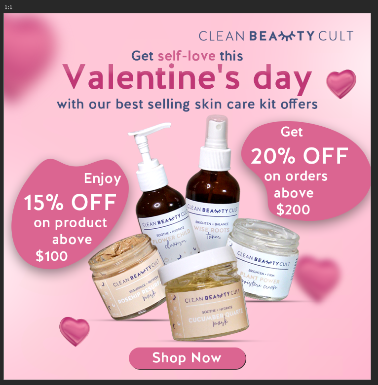 CleanBeautyCult's tweet photo. Love is finding the right gift for the loved one. Get Up To 20% off skin care kits for your loved one.
#valentine #gift #20%Off #SkinCare #SkinCareKit #selfcare #beauty #skincareroutine #CleanBeautyCare #product https://t.co/JteL634KjG