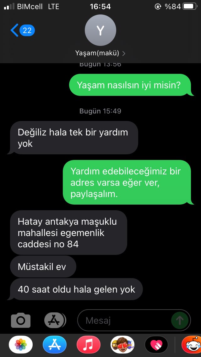 🔴 Hatay Antakya Maşuklu Mahallesi Egemenlik Caddesi NO 84

40 saattir yardım bekleniyor
