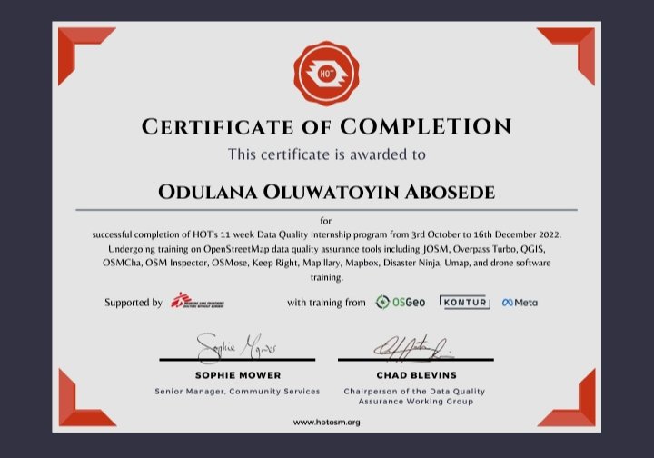 Odulana_Toyin's tweet image. ❤️❤️❤️❤️❤️
Thank you @hotosm for the amazing experience
☺️💃👏 It was IMPACTFUL!

@hotosm @openstreetmap @TheMissingMaps 
#HOTDataqualityintern2022
#HumanitarianMapping