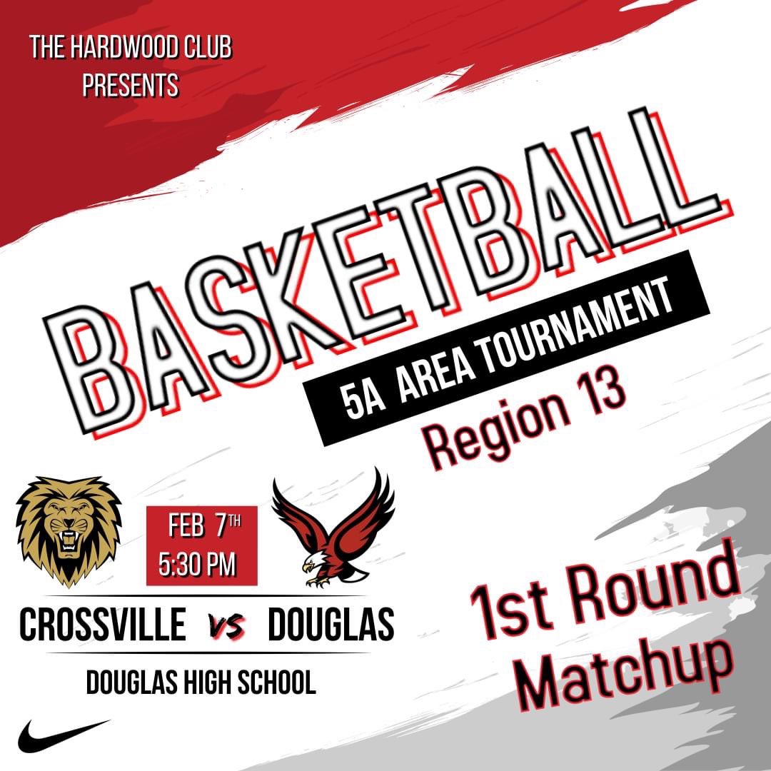 Tonight our guys host the 5A Area tournament, we tip it off at 5:30 pm against the Crossville Lions!!! Come out and let's fill 
"The Doug" with loud and rowdy fans to support  our guys!!!  

GO EAGLES!!! 🦅🦅🦅