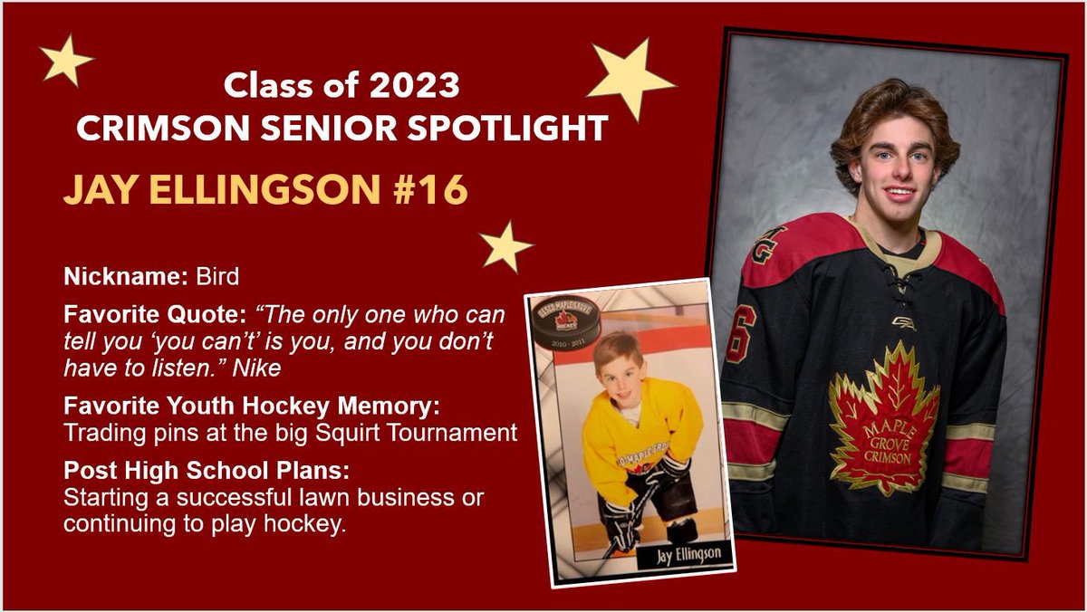 MGCrimsonHockey's tweet photo. 🍁Senior Spotlight🍁

➡️ Jay Ellingson #16 https://t.co/0BPgKiy7PA