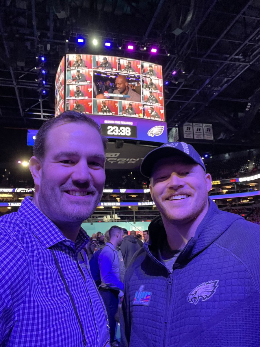 Two favorite grads of the Old School AsKickers Club with a shoutout from #SBLVII . #65RossTucker (Bills/Cowboys) &amp; #51CamJurgens (Huskers) MyGuys-two of the best at what they do. #GBR #FlyEaglesFly