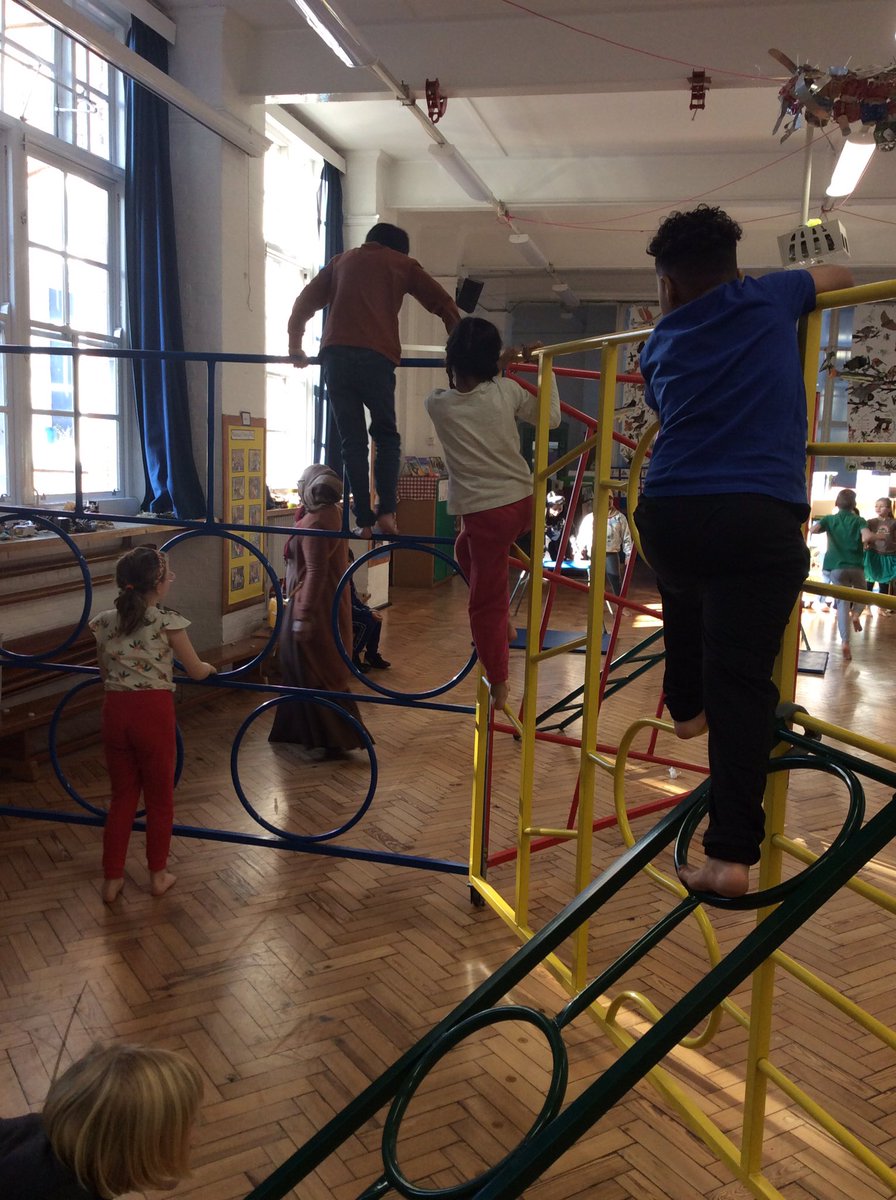 Challenging ourselves in PE today, experimenting with different ways of moving.