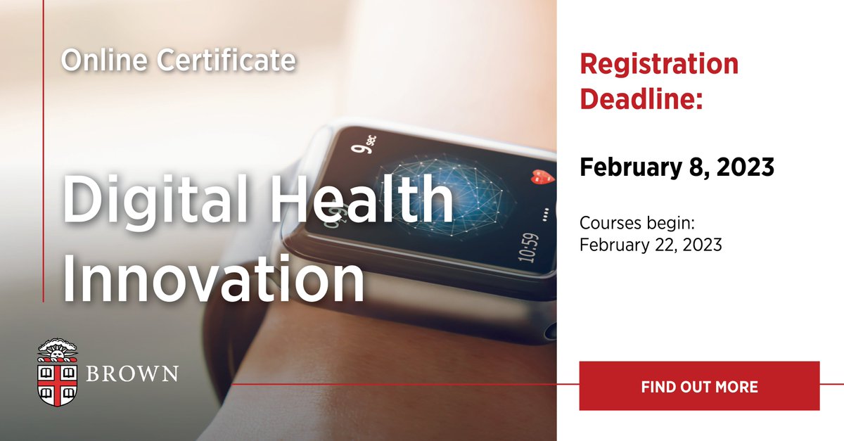 Brown_SPS's tweet image. LAST CHANCE 😱 Register before it's too late! bit.ly/3Yxlsy8
@BrownDigiHealth #digitalhealth #onlineprogram
