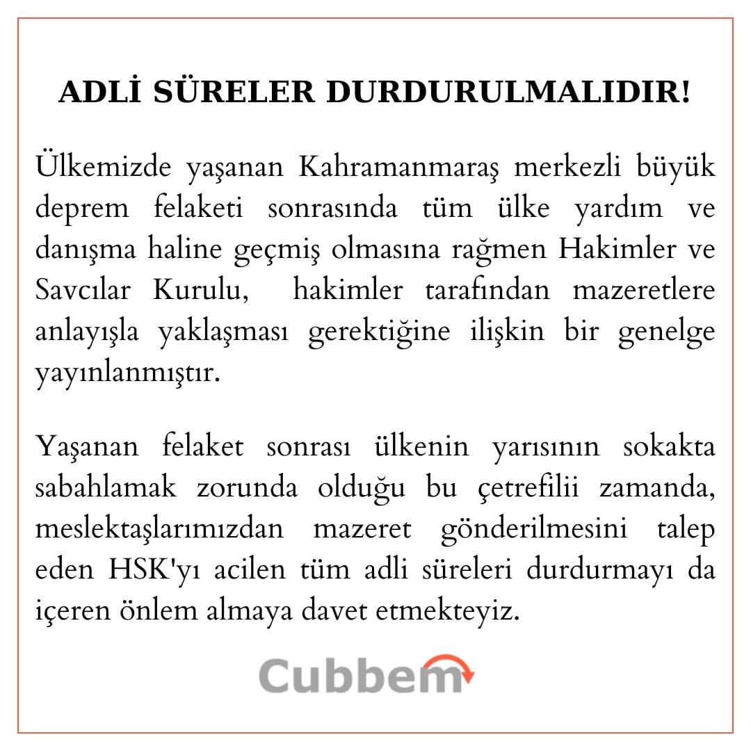 cubbem's tweet photo. Adli Süreler Durdurulmalıdır!

#adlisüreler #deprem https://t.co/QqVd60x2wZ