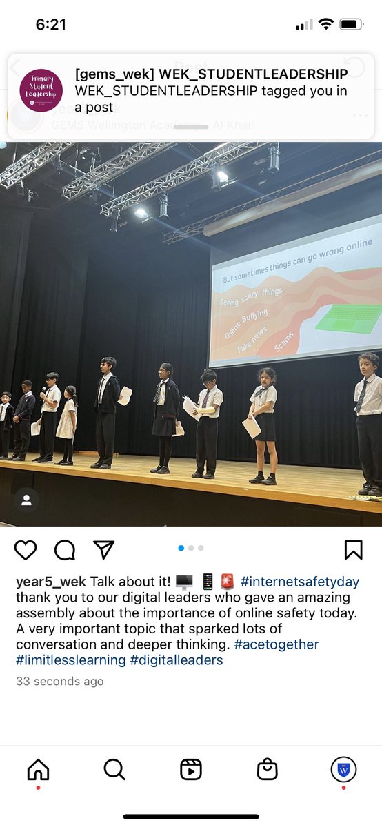 gems_khail's tweet photo. Talk about it! #internetsafetyday
Thank-you to our digital leaders who gave an amazing assembly today about the importance of online safety.
A very important topic that sparked lots of conversation and deeper thinking. #acetogether
#limitlesslearning #digitalleaders @GEMS_ME https://t.co/HPmSYHMNTf