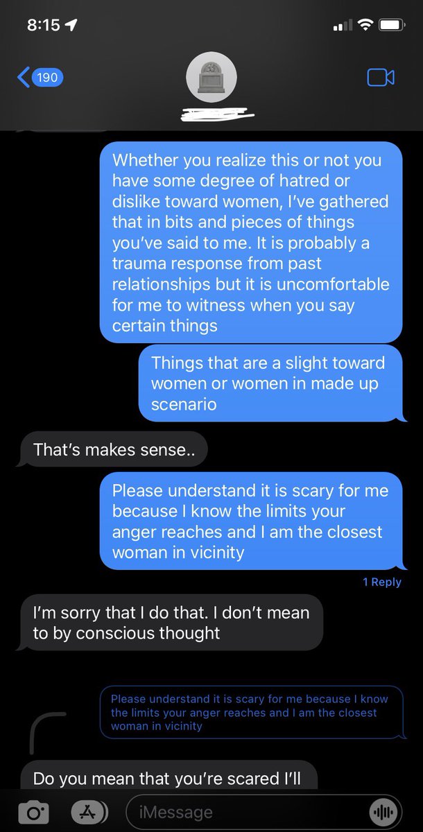 ohnoboe's tweet photo. Trying to find the message from a little over a year ago where I said “hey when you weren’t taking no for an answer on my parents’ RV and kept grabbing me, trying to get me to have sex, and it didn’t happen because I got away; that was almost rape.”
These txts were 6mo ago. https://t.co/TbSureyeQy