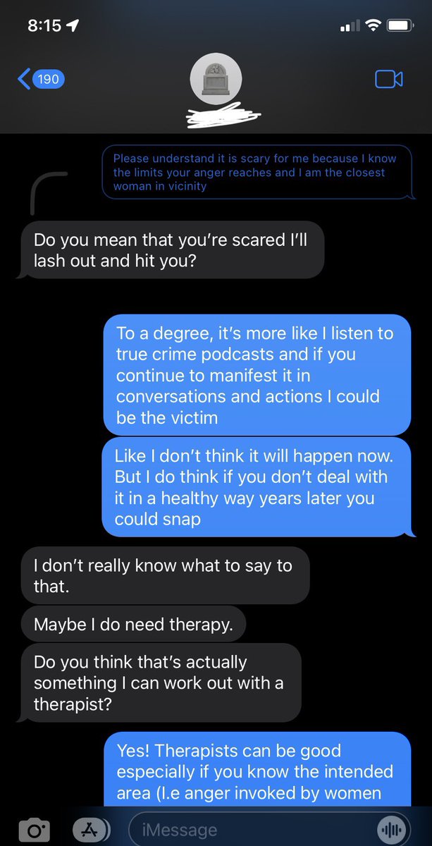 ohnoboe's tweet photo. Trying to find the message from a little over a year ago where I said “hey when you weren’t taking no for an answer on my parents’ RV and kept grabbing me, trying to get me to have sex, and it didn’t happen because I got away; that was almost rape.”
These txts were 6mo ago. https://t.co/TbSureyeQy