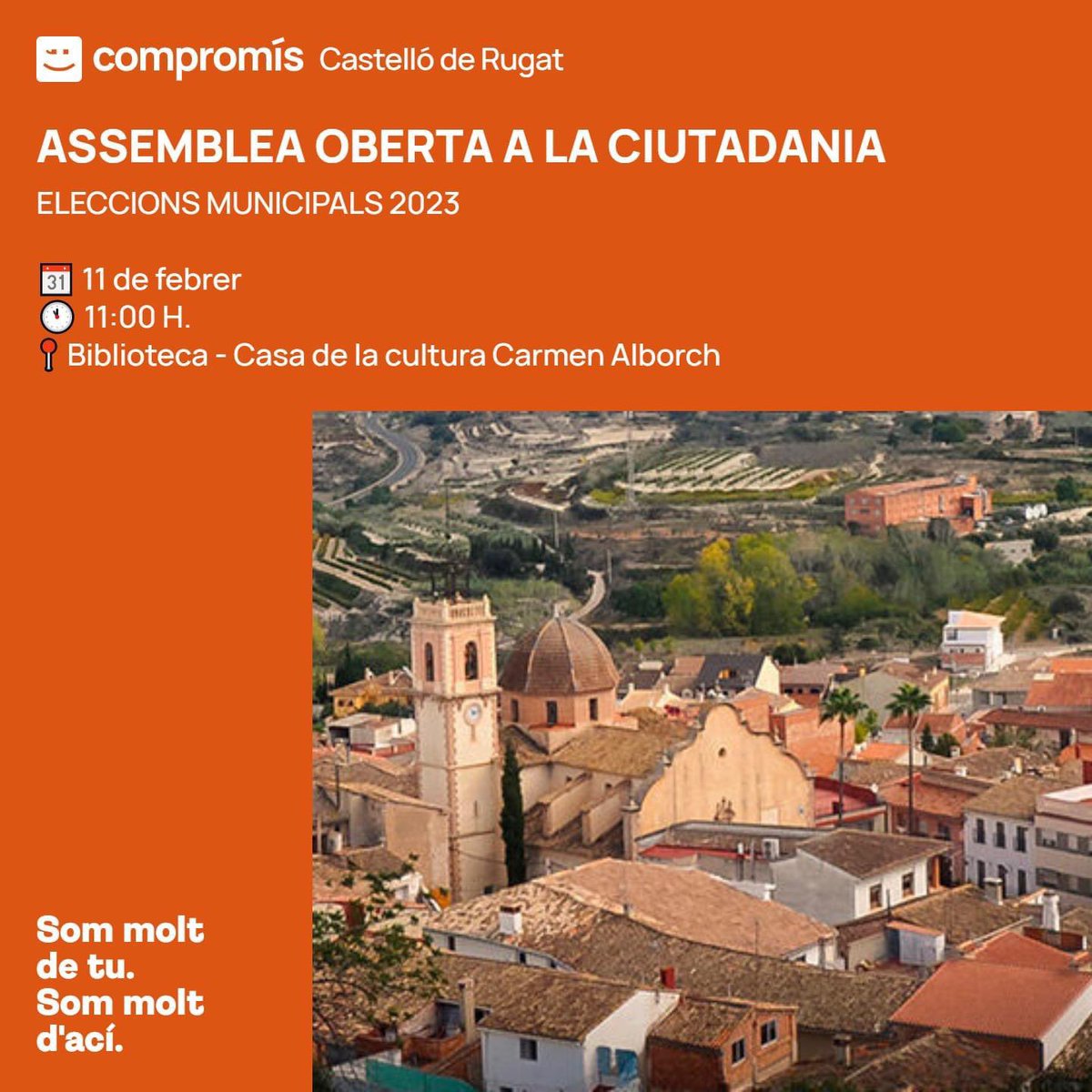 CompromisKST's tweet image. 🗣️ ASSEMBLEA OBERTA A LA CIUTADANIA 

Decidim conjuntament el futur del nostre poble. Vine i participa! #EleccionsMunicipals2023  

📍 Biblioteca - Casa de la Cultura Carmen Alborch
📅 Dissabte 11 de febrer
🕚 11:00 hores
