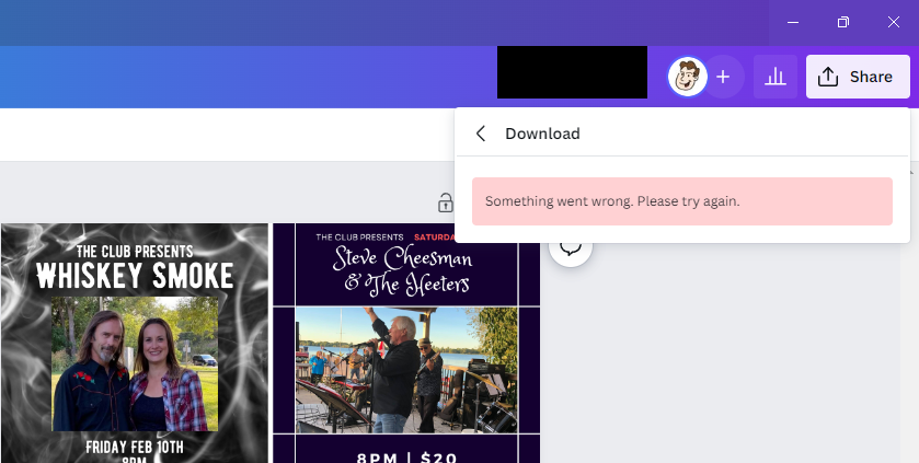 SchmoesCEO's tweet photo. Hey @canva maybe instead of being worried about how many designs have been created, you could focus on having your service be up and running? Just a thought #canva #tryingtowork https://t.co/AwQvLiG71O
