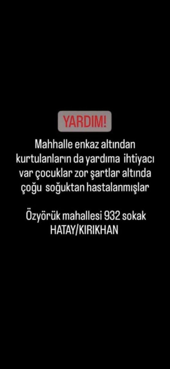 Enkazda olan ve kendi imkanıyla çıkmaya çalışan insanlar var lütfen acil yardım!!
<a href="/haluklevent/">Haluk Levent ( Ahbap Ekibi )</a> <a href="/OguzhanUgur/">Oğuzhan Uğur</a> <a href="/1VolkanDEMIREL/">Volkan Demirel</a> <a href="/ahbap/">Ahbap</a>