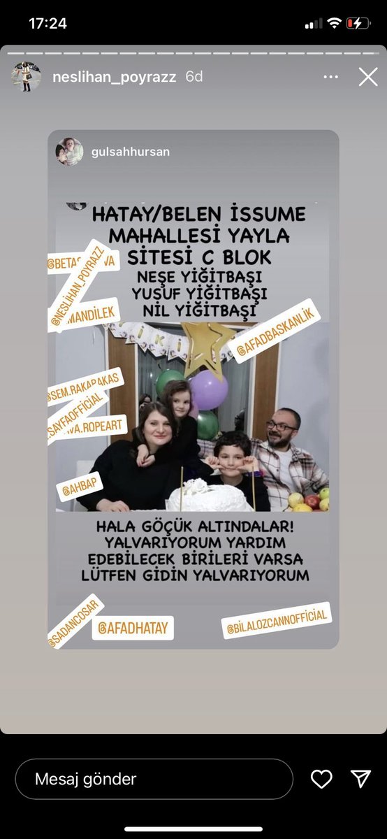icecell_k's tweet photo. Çok acil @AFADBaskanlik 
@HatayValiligi Hatay/Belen issume mahallesi yayla sitesi c blok Neşe yiğitbaşı , Yusuf yiğitbaşı, Nil yiğitbaşı  göçük altındalar nolur yardım edin https://t.co/eAjec0WT5Y