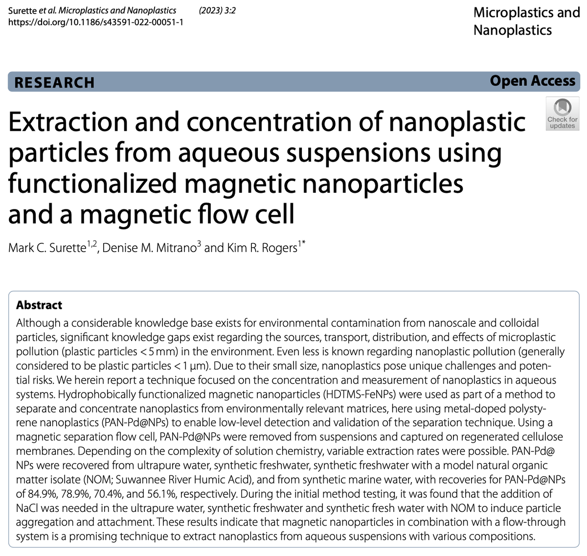 DeniseMitrano's tweet photo. Extracting and concentrating nanoplastics in environmental samples for further quantification is difficult: we've adapted a system used for microplastics to this smaller particle size range. Check out more in our latest collaboration with the US EPA: https://t.co/LFyw1K909Z https://t.co/8xWho1OedU