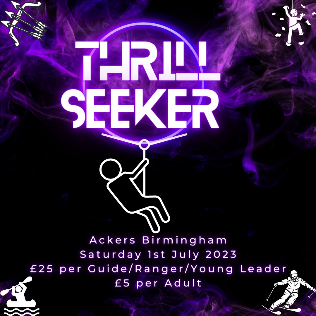 If you missed it earlier in the week our Guide, Ranger &amp; Young Leader day this year is at Ackers Adventure in Birmingham, and is called Thrill Seeker.  #thrillseeker2023 #girlguiding #guides #rangers #youngleaders