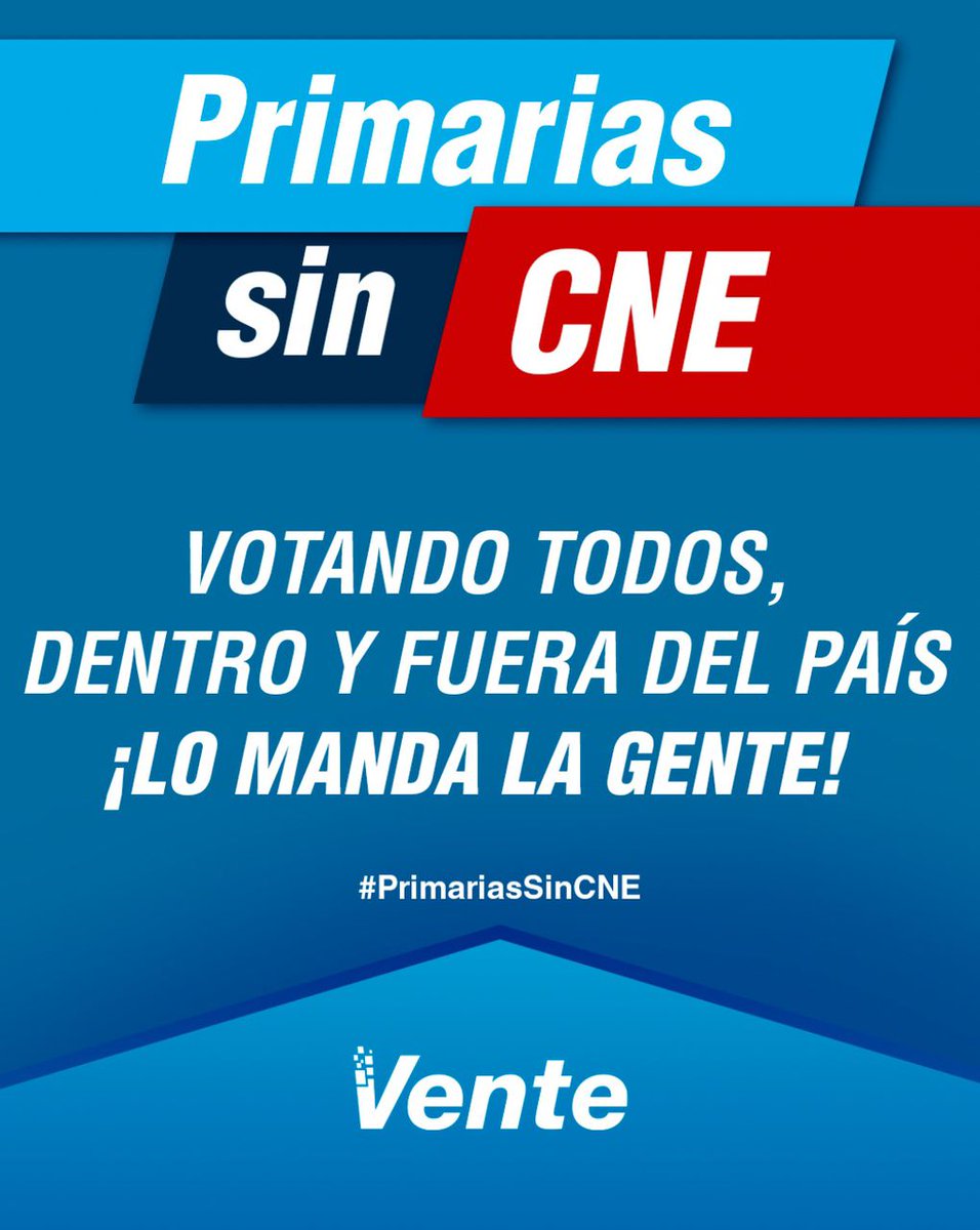 Los venezolanos fuera del país tienen el mismo derecho a elegir el destino de nuestra nación, que los que estamos dentro de Venezuela.

¡Lo manda la gente! #PrimariasSinCNE