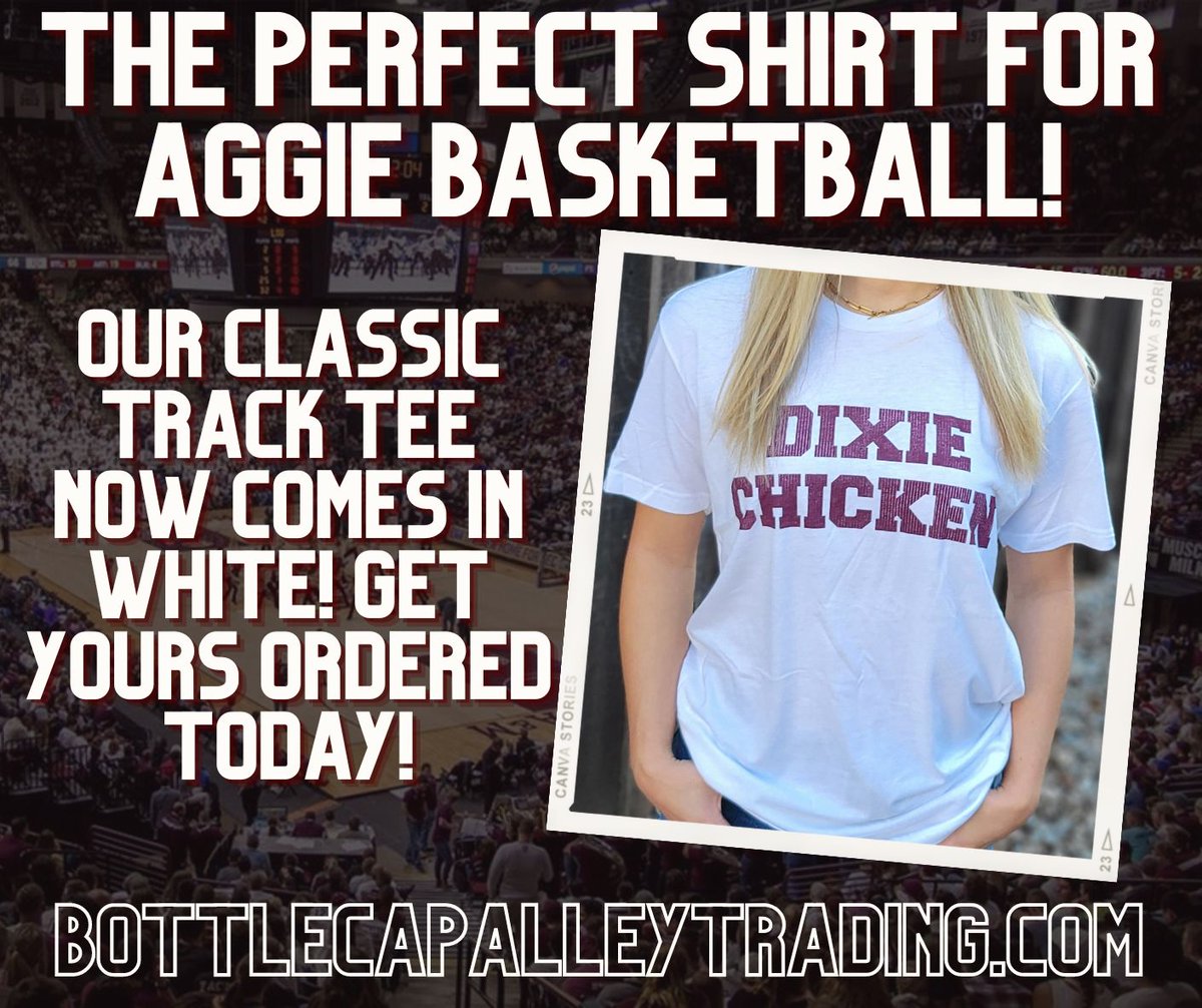 thedixiechicken's tweet photo. Are you going to #RockReed tonight? Get yourself our new white #TrackTee before the game! It's super soft and perfect to wear as you cheer on Aggie basketball! They're available for local pick up at our main office before 3:30.
#GigEm #BTHOAuburn
https://t.co/FlVOR70GGh https://t.co/S3px3VleV1