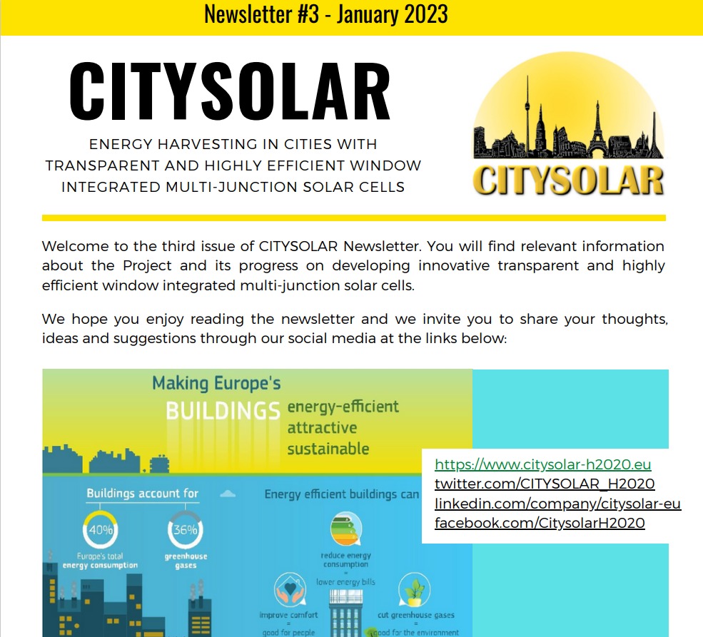 CITYSOLAR_H2020's tweet photo. The 3rd Citysolar Newsletter has been released and can be consulted on our official website https://t.co/v2zo0O8qb5
Inside new information on the Project progress. 
Enjoy it!🏢
#citysolar #H2020 #Eu #photovoltaic #solarenergy #breakthrough #newsletter2022 https://t.co/9O0x2lzaw5