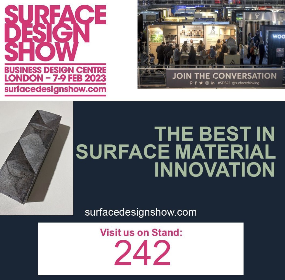 We're at #SurfaceDesignShow at London's @TheBDC from today till Thursday.

Visit us on stand 242 to view our range of clay #bricks, #brickslips, #quarrytiles & #pavers, as well as some exciting brick innovations! 

@surfacethinking  #surfacedesign #SDS #interiordesign @BricksUK