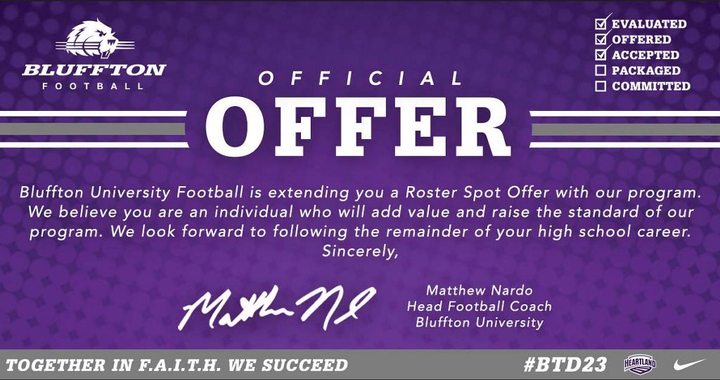 After a great conversation with <a href="/keegan_linwood/">Keegan Linwood</a> I am blessed to say I woke up this morning with my 5th offer to continue my academic and athletic career from <a href="/BlufftonFB/">Bluffton Football</a> 
#AGTG
#JesusIsHeem