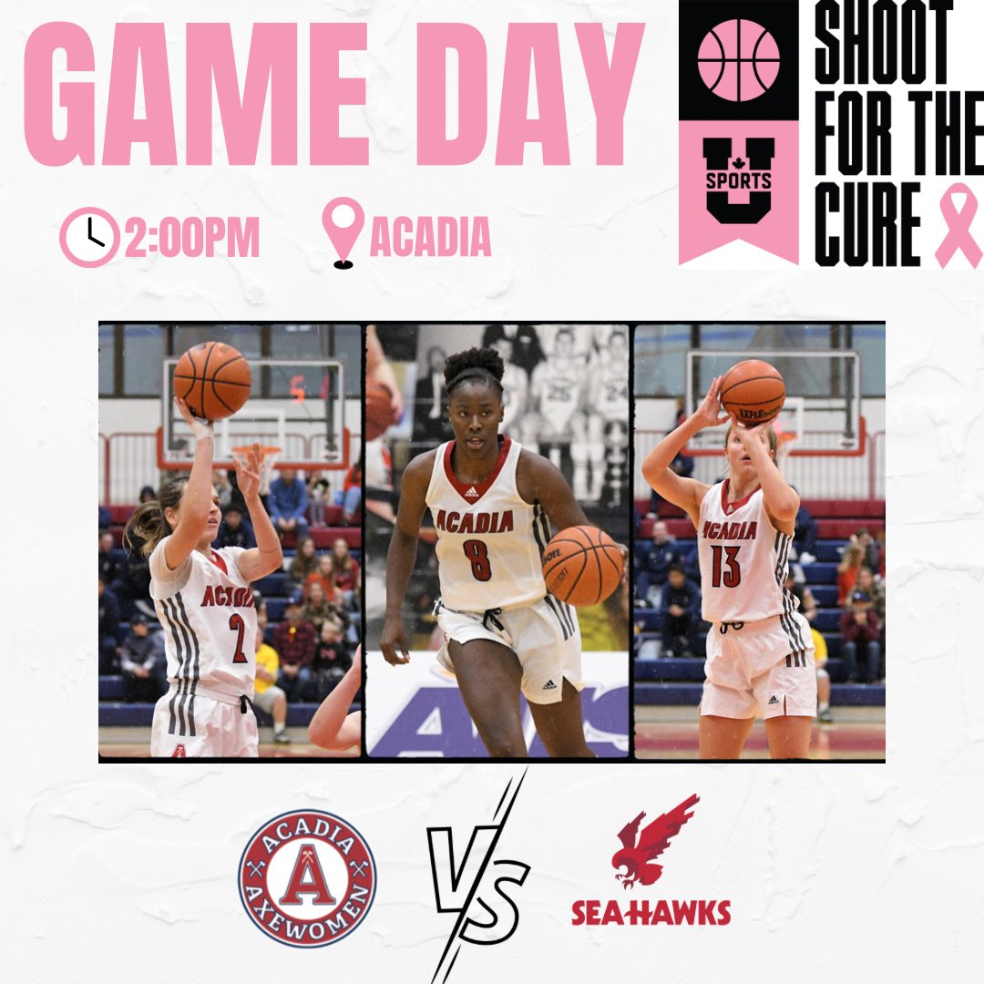 AxewomenBB's tweet photo. Join us at #thestu this afternoon for the shoot for the cure game against Memorial!

📍Acadia
⏰2:00pm
🆚 @MUNathletics 
📺https://t.co/GdZuCXZUdV
👀Look out for updates on our story!
@AcadiaAthletics 

#shootforthecure #axewomen #axewomenbasketball #ausbasketball https://t.co/XaAYGUBves