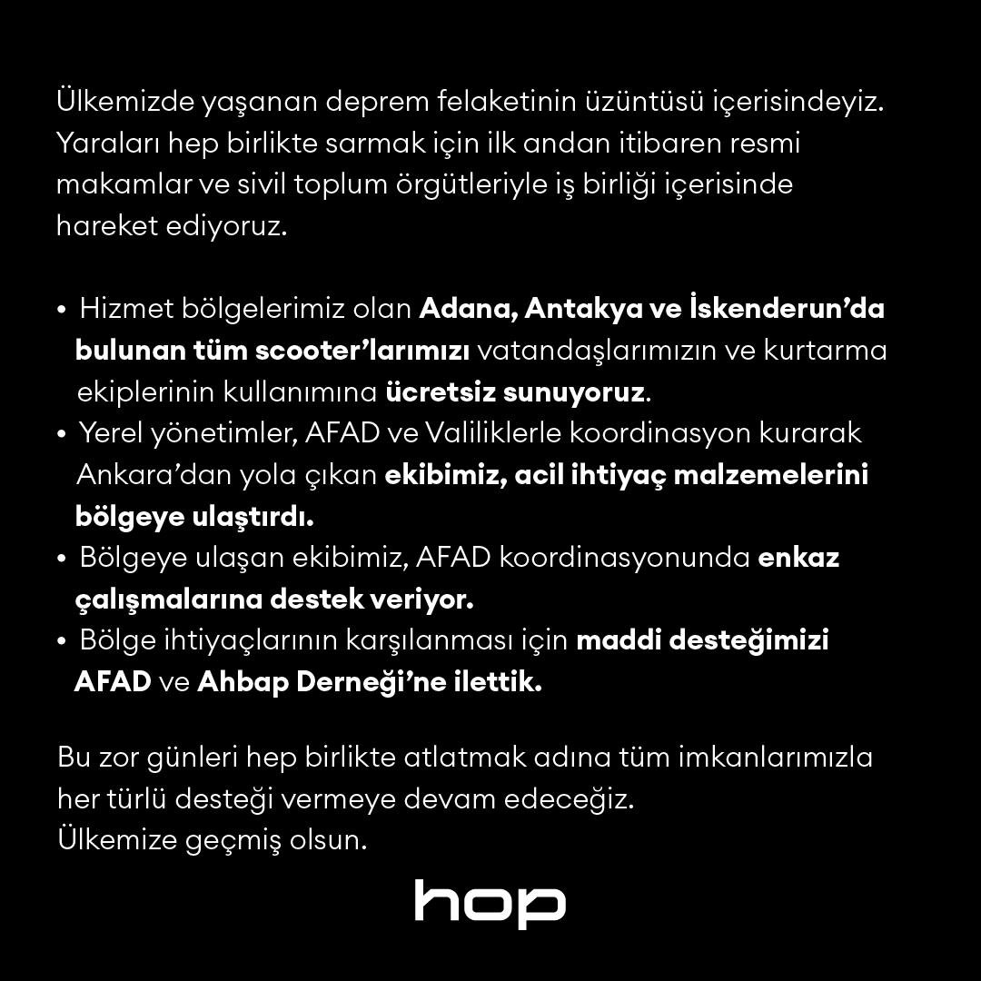 hop_turkiye's tweet photo. Deprem bölgesindeki yaraları sarmak için tüm imkanlarımızla destek vermeye devam edeceğiz. https://t.co/9KhRp5vM2S