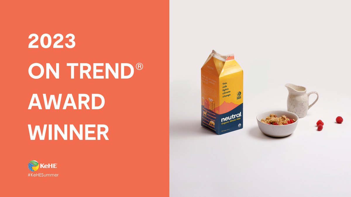 We won! The @KeHeusa team has selected Neutral Organic Milk as one of the 2023 #KeHeSummer Show On Trend® Award Winners for innovation, purpose, people, ingredients, packaging, taste, and our story! #organicmilk #eatneutral