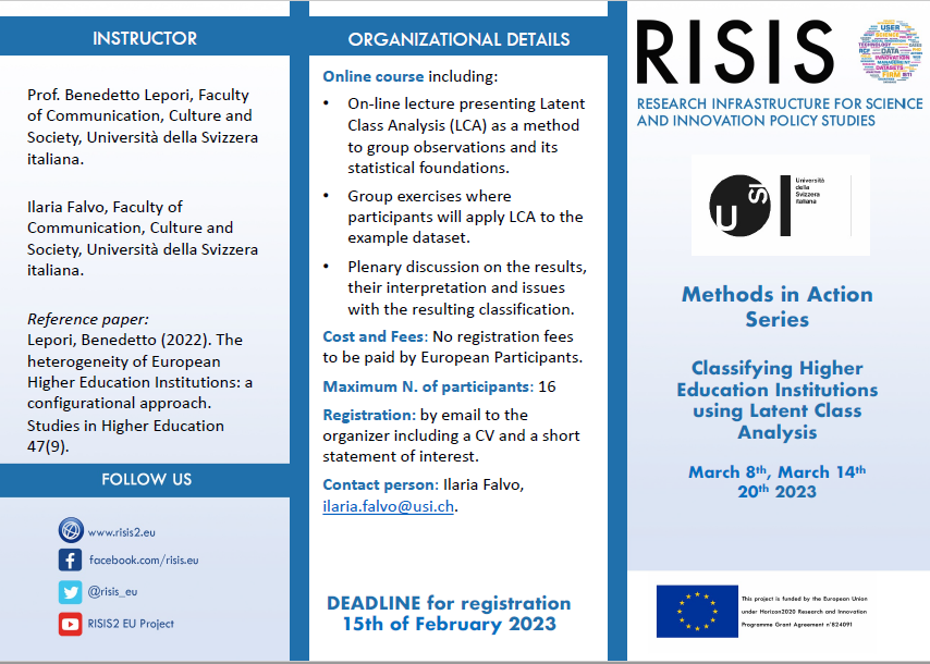 You are invited to the <a href="/risis_eu/">RISIS</a> #MethodsInAction course on Classifying HEI using Latent Class Analysis, delivered by Prof Benedetto Lepori with support from <a href="/IlariaFalvo6/">Ilaria Falvo (She/Her) 👩‍💻</a> of <a href="/ICPP_USI/">Institute of Communication and Public Policy ICPP</a> Participation is free for European participants #ResearchTraining <a href="/USI_en/">USI University</a>