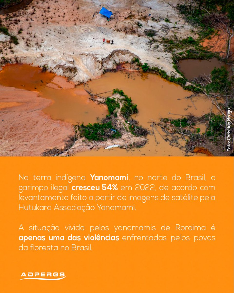 ADPERGS's tweet photo. A prática do garimpo ilegal é uma questão preocupante, além de destruir territórios indígenas, desorganiza socialmente as comunidades e origina doenças ao poluir o meio ambiente

É preciso garantir a dignidade e os direitos dos povos indígenas 🏹 https://t.co/B8ac7BUWYG