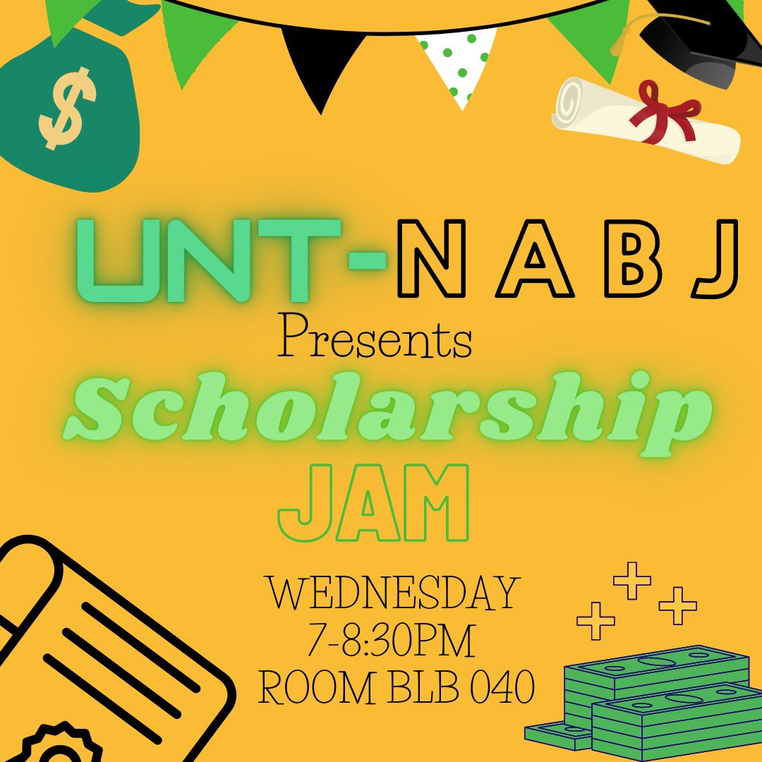 untnabj's tweet photo. Need help with finding scholarships 🏦? 

We’ve got your back! 🤩

Come out to UNT-NABJ’s scholarship jam tomorrow at 7 p.m. to get tips and tricks from the DFW-ABJ scholarship chair! 💸 https://t.co/fBFu5QcZNJ