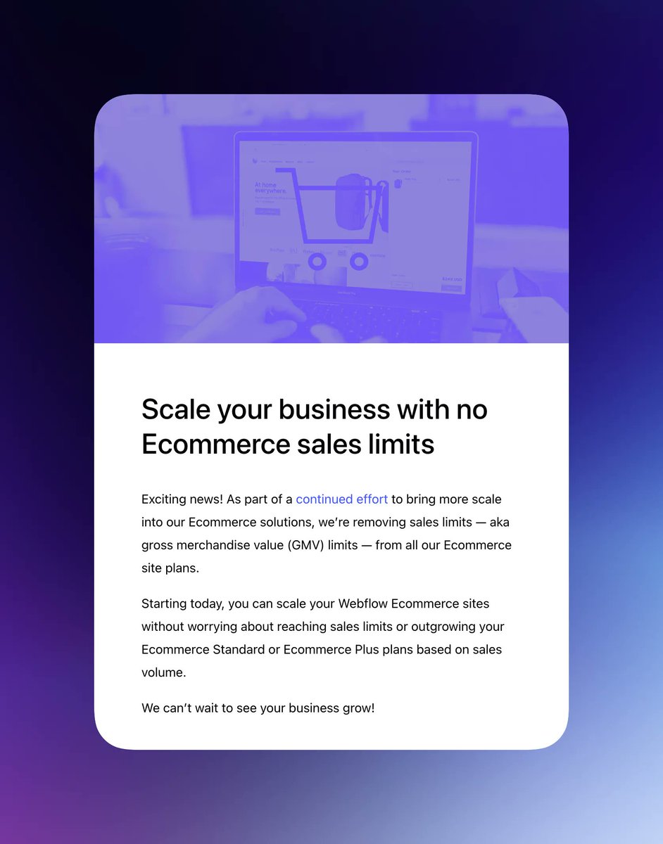 This is definitely a step in the right direction for Webflow ecommerce 🙌

Hopefully over the next few years we see expanded ecommerce tools closer to what shopify offers.