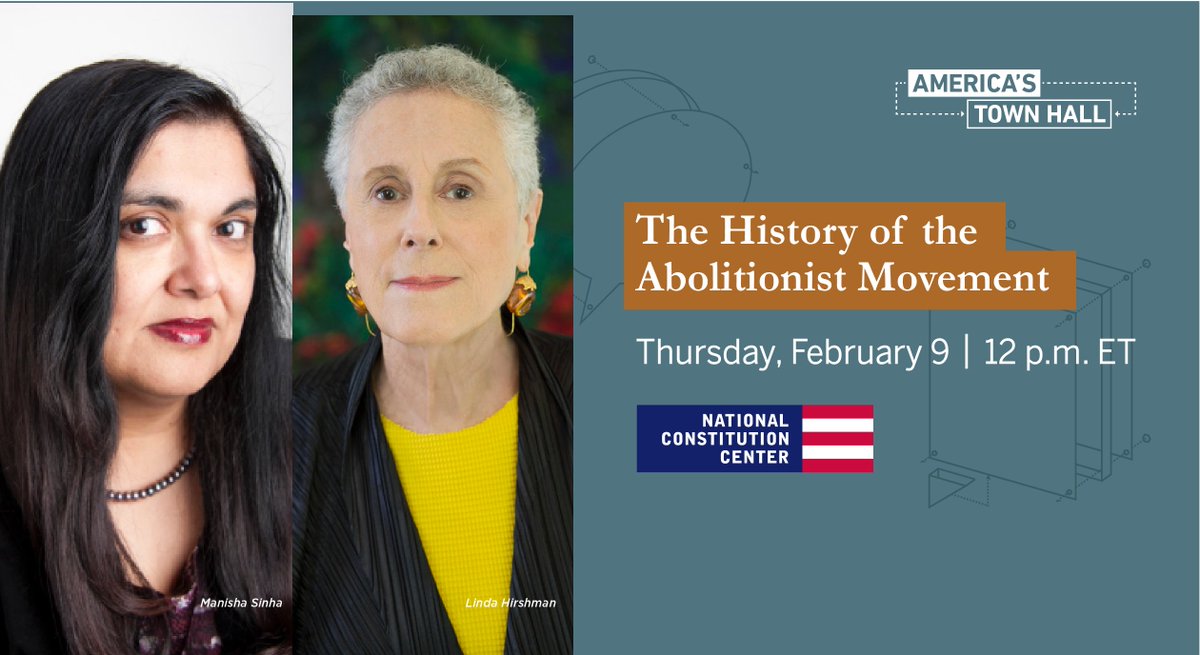 In celebration of #BlackHistoryMonth, @UConnHistory's Manisha Sinha (@ProfMSinha) will join @LindaHirshman1 for #AmericasTownHall, presented by @ConstitutionCtr.

📅 Thursday, Feb. 9
🕛 12 p.m.
🎟️ FREE
🔗 fal.cn/3vHaI