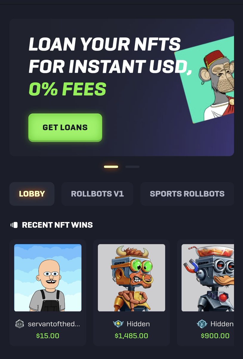 Romano on Twitter: "Rollbit new feature Loan NFTs for USD 32 supported