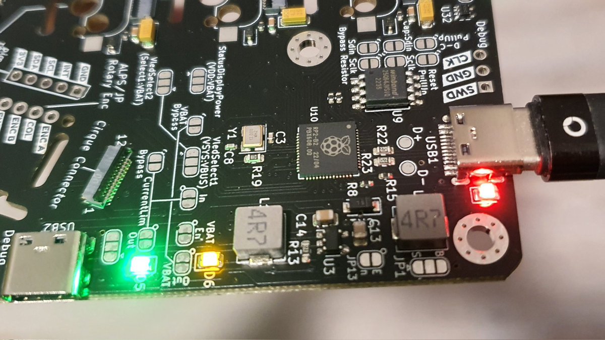 thpoll2's tweet photo. Got my new PCBs! First time to use the #rp2040 without a devboard and it works, including USB C :) Right now doing some basic function tests! #QMK is already running #MechanicalKeyboard #PolyKeyboard https://t.co/wbVcT7OBZs