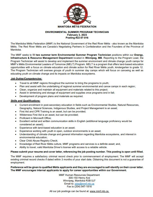 Manitoba Metis Federation Winnipeg Job openings
Come to the Brandon Friendship Centre to see what is the best to way to apply! 
836 Lorne Ave, 204-727-1407