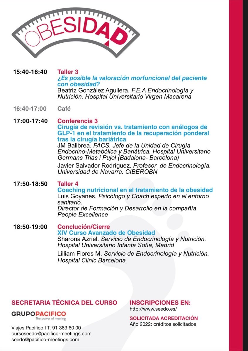 IMPOSIBLE UN PROGRAMA MEJOR♥️. Decidido!!!! 👍También me quedaré por la tarde al CURSO <a href="/SociedadSeedo/">SEEDO</a> Avanzado en obedidad 🆙️. <a href="/SharonaAzriel/">Sharona Azriel</a>🟢 <a href="/sociedadSEEN/">Sociedad SEEN</a> <a href="/Lilliam03937698/">Lilliam Flores</a>🟢 <a href="/BalibreaJose/">Jose M. Balibrea MD, PhD, FACS</a> <a href="/Luisgoyanes2/">Luisgoyanes</a> <a href="/CristobMorales/">Cristobal Morales</a>🟢 <a href="/AndreeaCiudin1/">Andreea Ciudin</a>🟢 <a href="/mardelmala/">Mar Malagon</a>🟢