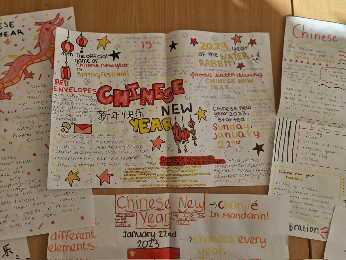 Some work produced by year 9 to celebrate Chinese New year! Pupils created some excellent info graphics displaying all the facts about the celebration. They then ended it by making home made spring rolls 😋